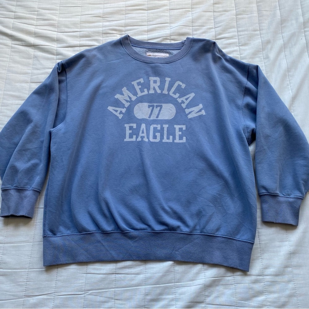 American Eagle Outfitters Dusty Blue Crewneck Sweatshirt with Logo